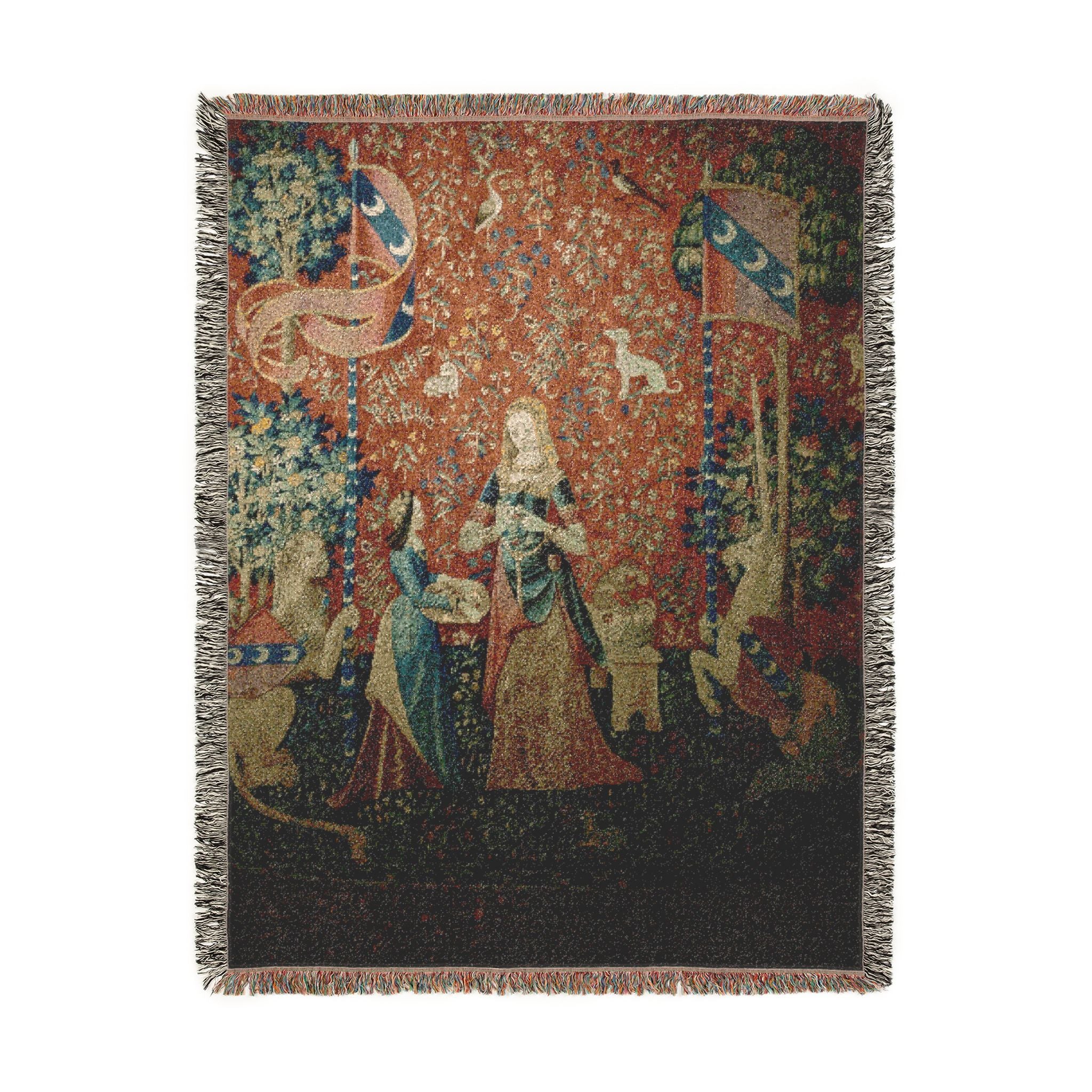 The Lady and the Unicorn Smell Woven Blanket, Medieval Tapestry Art Throw