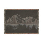 Mountain Lake Reflection Woven Blanket | Scenic Pine Trees, Neutral Tones