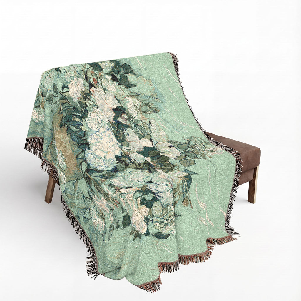Roses Woven Blanket, Vincent van Gogh, Floral Fine Art Throw