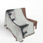 Mountain Lake Reflection Woven Blanket | Scenic Pine Trees, Neutral Tones