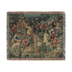 The Unicorn Crosses a Stream Woven Blanket, Medieval Unicorn Tapestry Art Throw