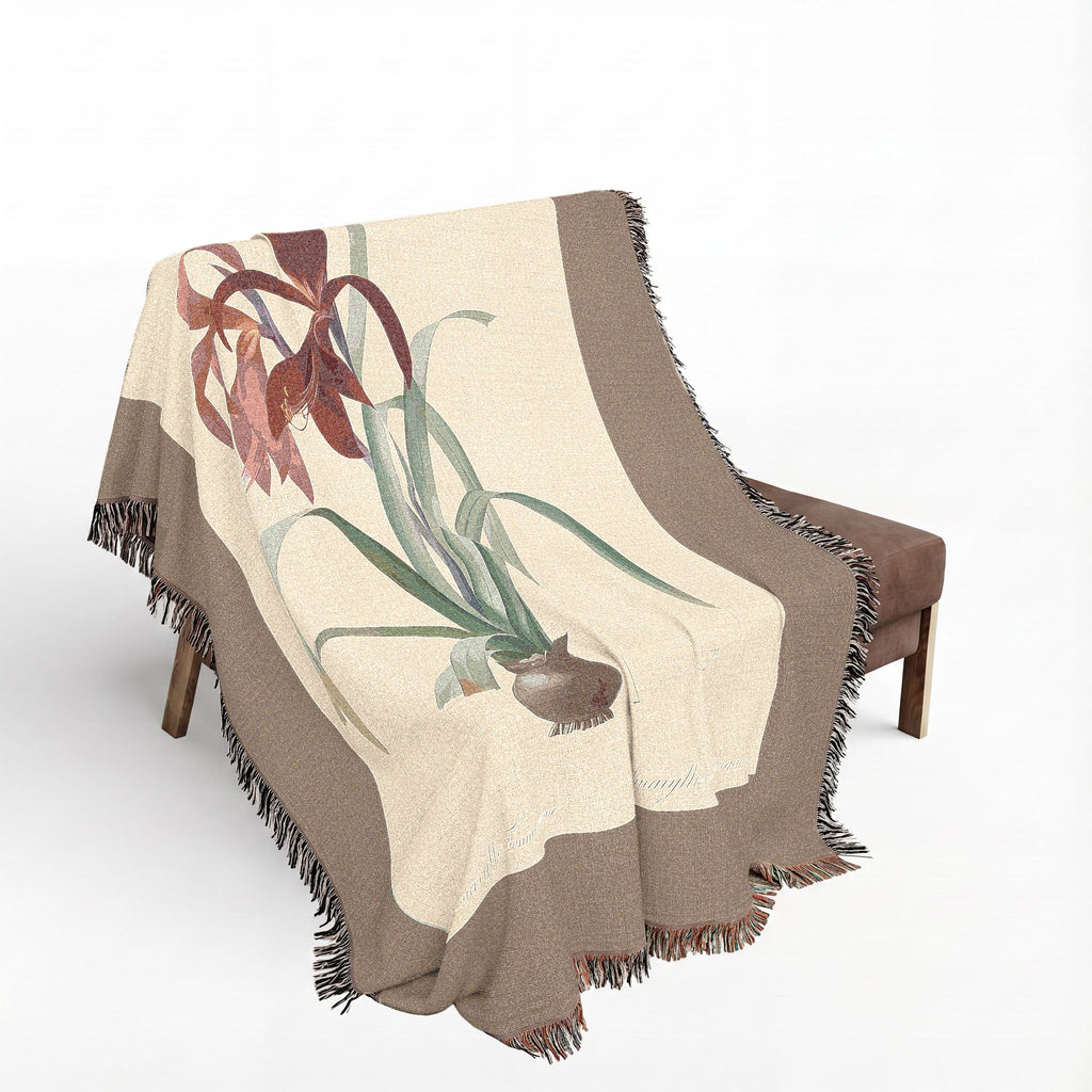 Amaryllis Formosissima Woven Blanket, Pierre-Joseph Redouté, Vintage Botanical Art Throw