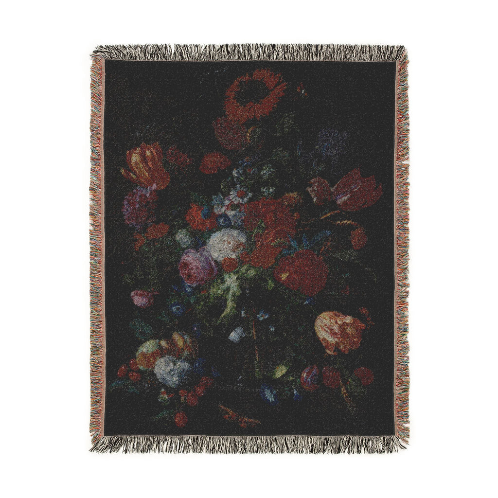 Glass Vase with Flowers and Fruit Woven Blanket, Jan Davidsz. de Heem, Dutch Still Life Art