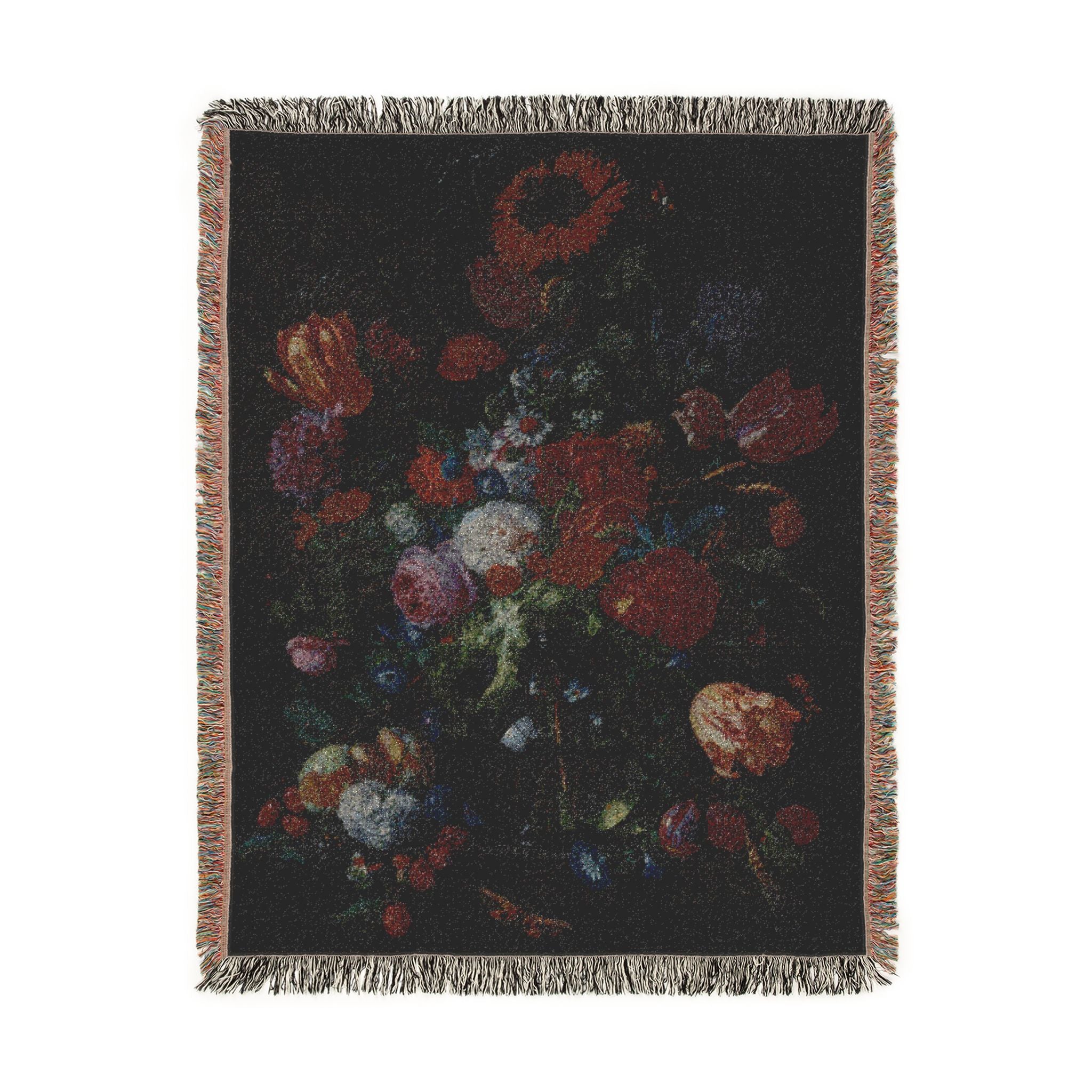 Glass Vase with Flowers and Fruit Woven Blanket, Jan Davidsz. de Heem, Dutch Still Life Art