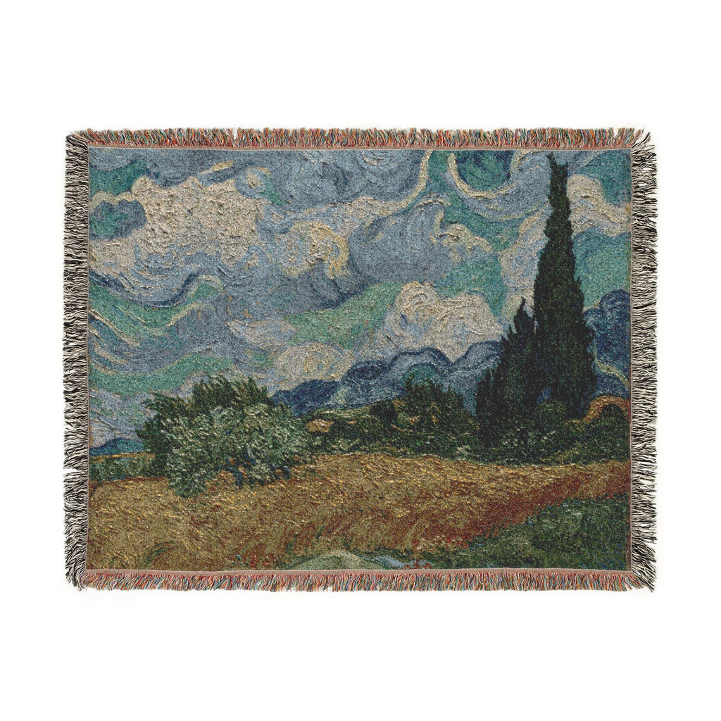 Wheat Field with Cypresses Woven Blanket, Vincent van Gogh, Fine Art Throw