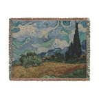Wheat Field with Cypresses Woven Blanket, Vincent van Gogh, Fine Art Throw