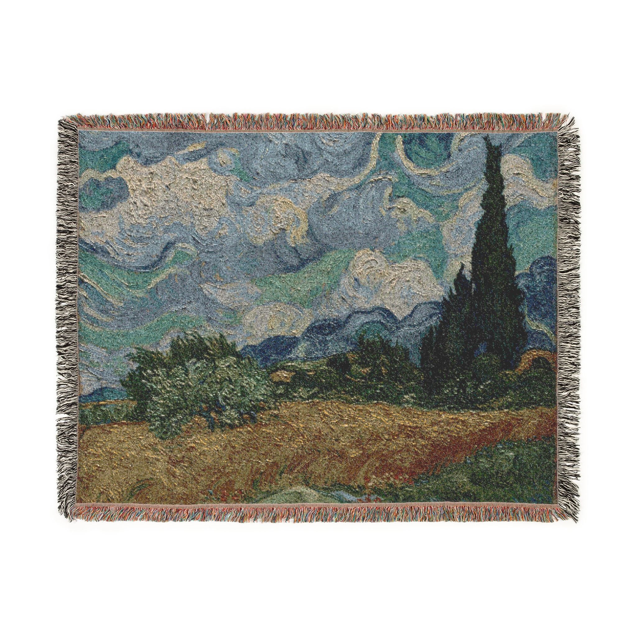 Wheat Field with Cypresses Woven Blanket, Vincent van Gogh, Fine Art Throw