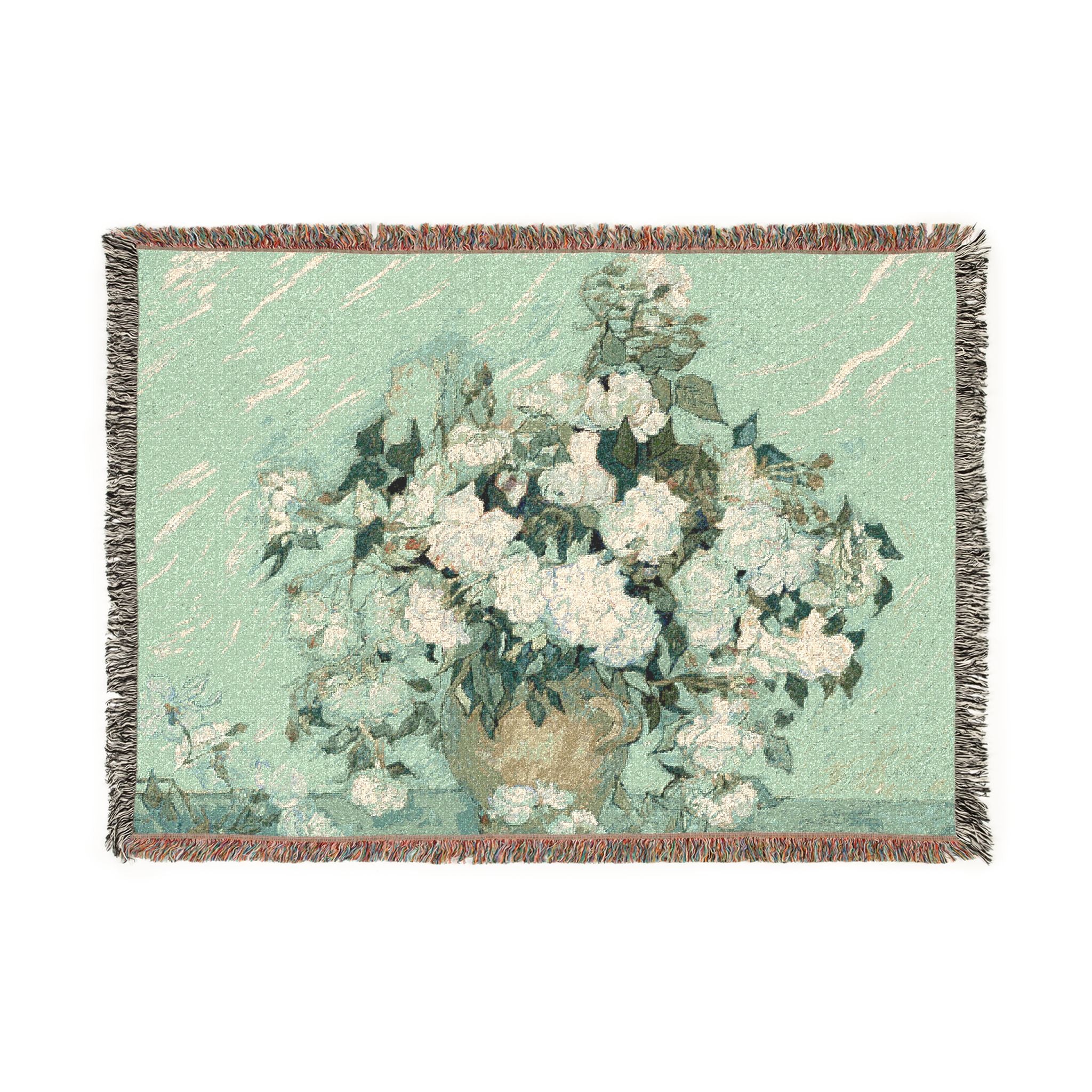 Roses Woven Blanket, Vincent van Gogh, Floral Fine Art Throw