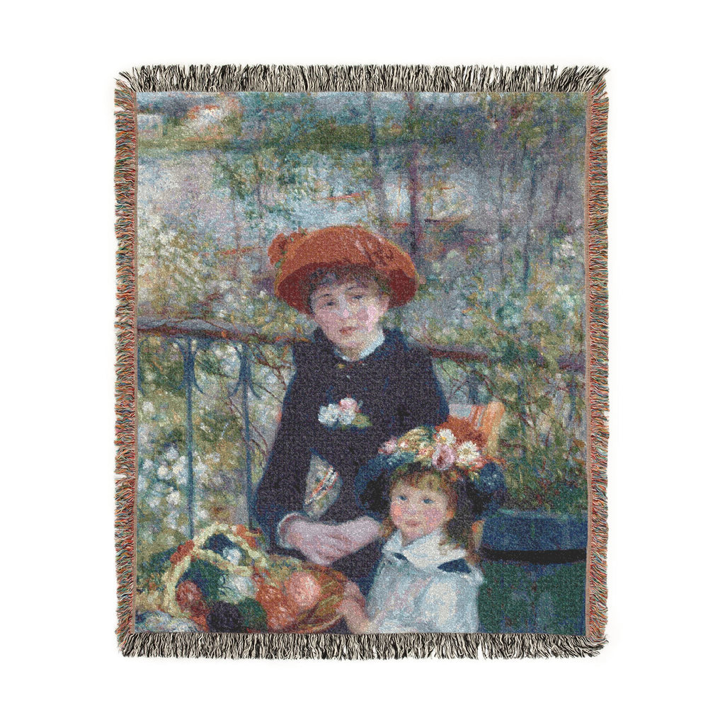 Two Sisters (On the Terrace) Woven Blanket, Pierre-Auguste Renoir, Impressionist Art Throw