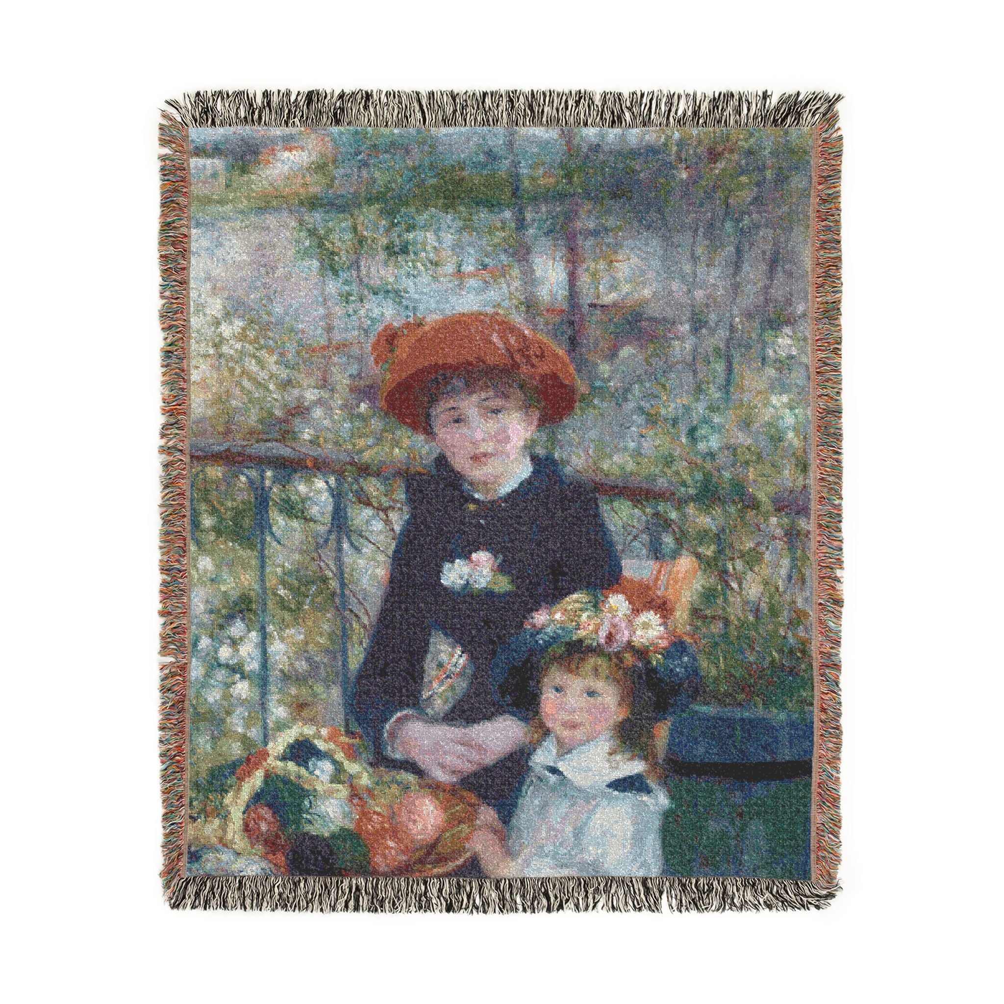 Two Sisters (On the Terrace) Woven Blanket, Pierre-Auguste Renoir, Impressionist Art Throw