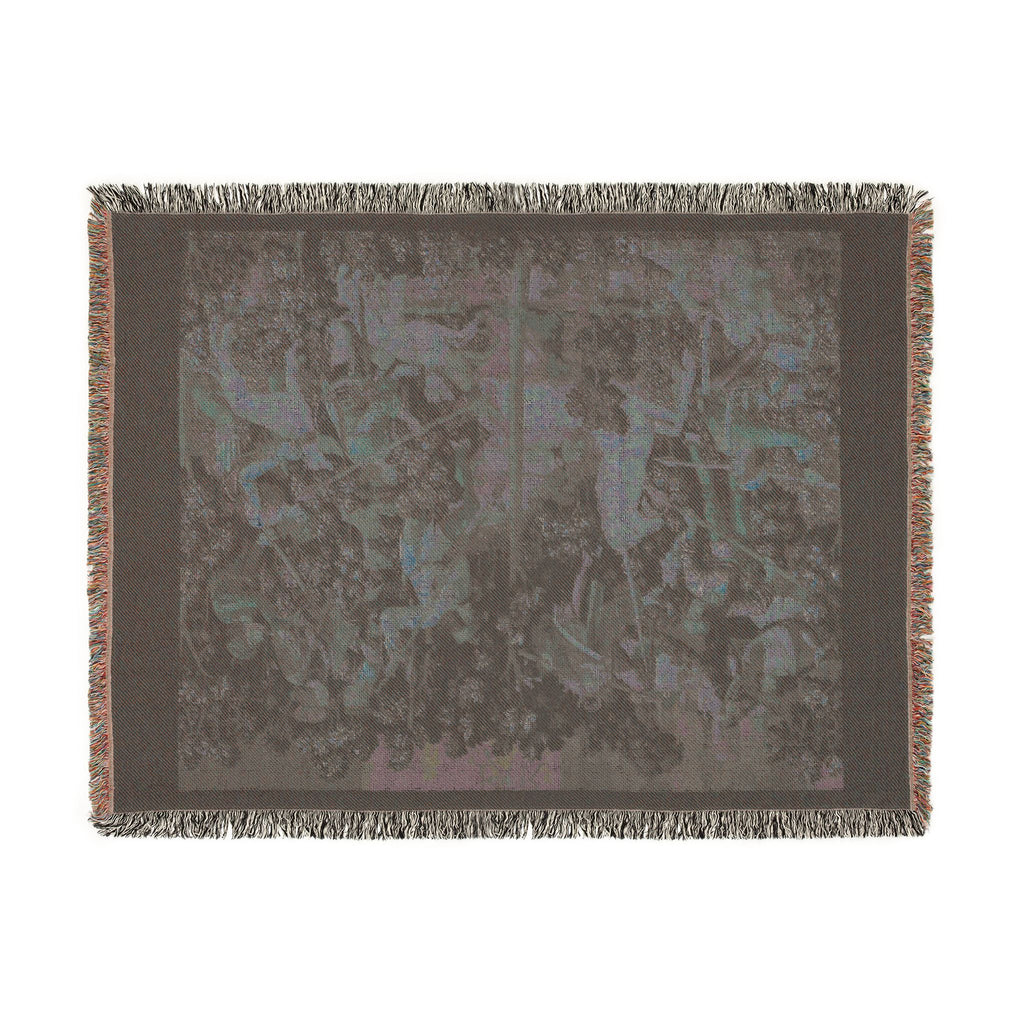 The Unicorn Crosses a Stream Woven Blanket, Medieval Unicorn Tapestry Art Throw