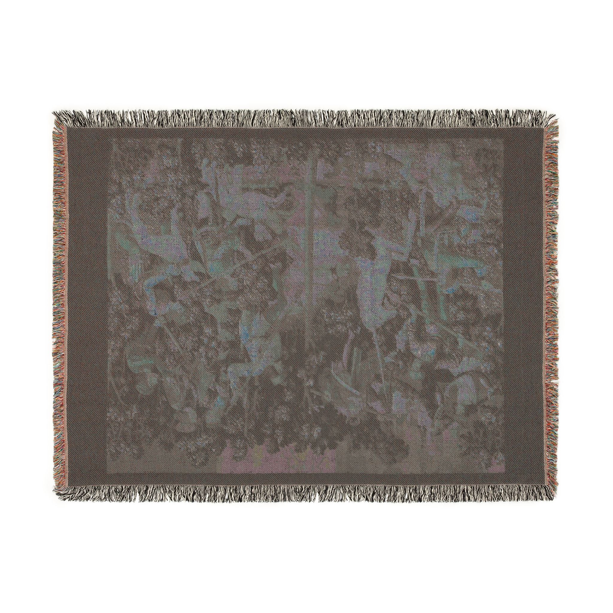 The Unicorn Crosses a Stream Woven Blanket, Medieval Unicorn Tapestry Art Throw