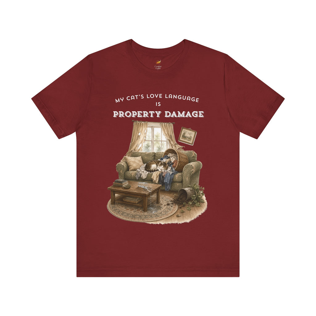 My Cat's Love Language Is Property Damage Graphic Tee, Funny Cat T-Shirt
