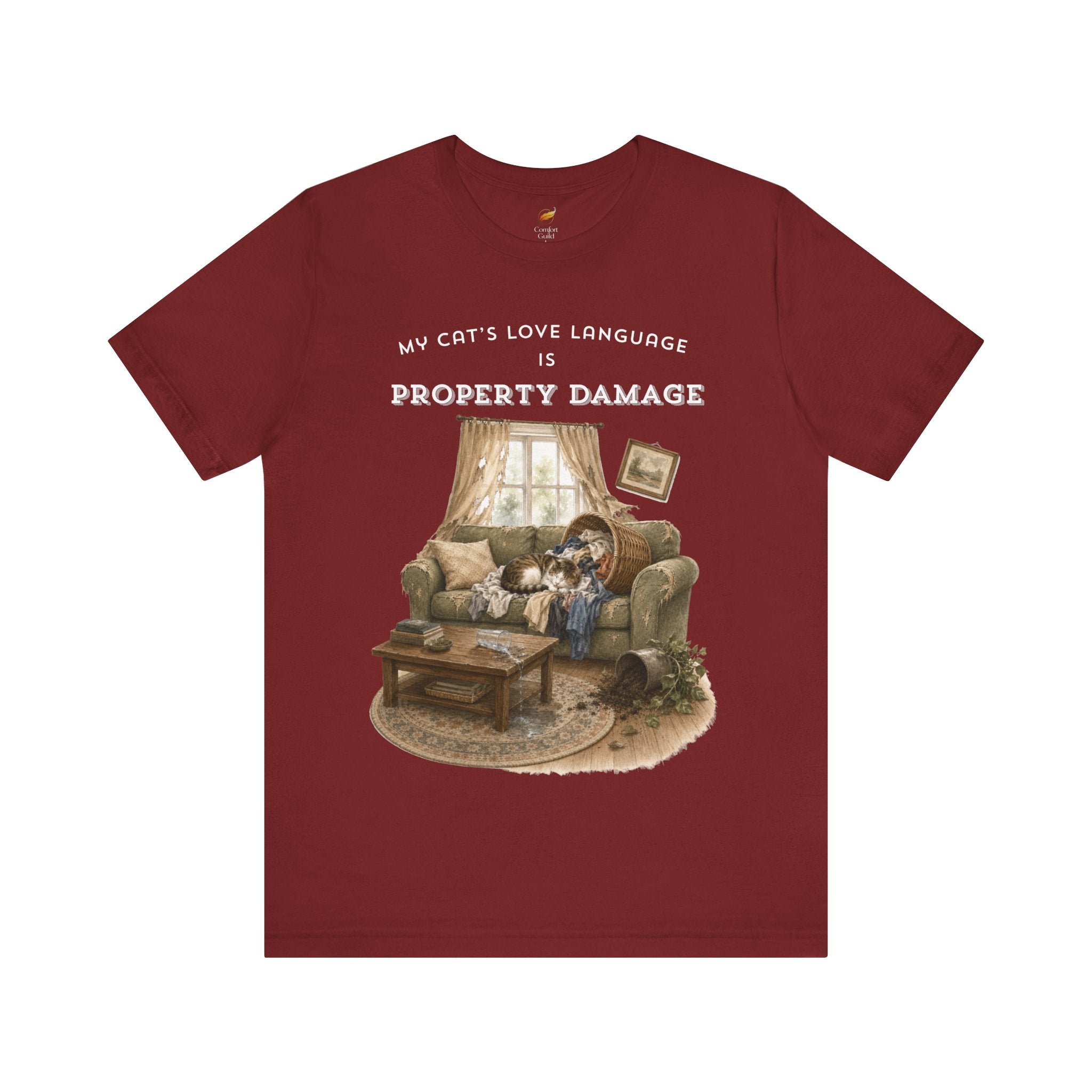 My Cat's Love Language Is Property Damage Graphic Tee, Funny Cat T-Shirt