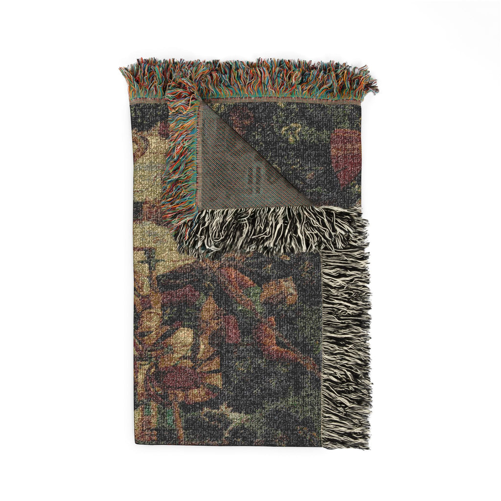 The Hunters Return to the Castle Woven Blanket, Medieval Unicorn Tapestry Art Throw