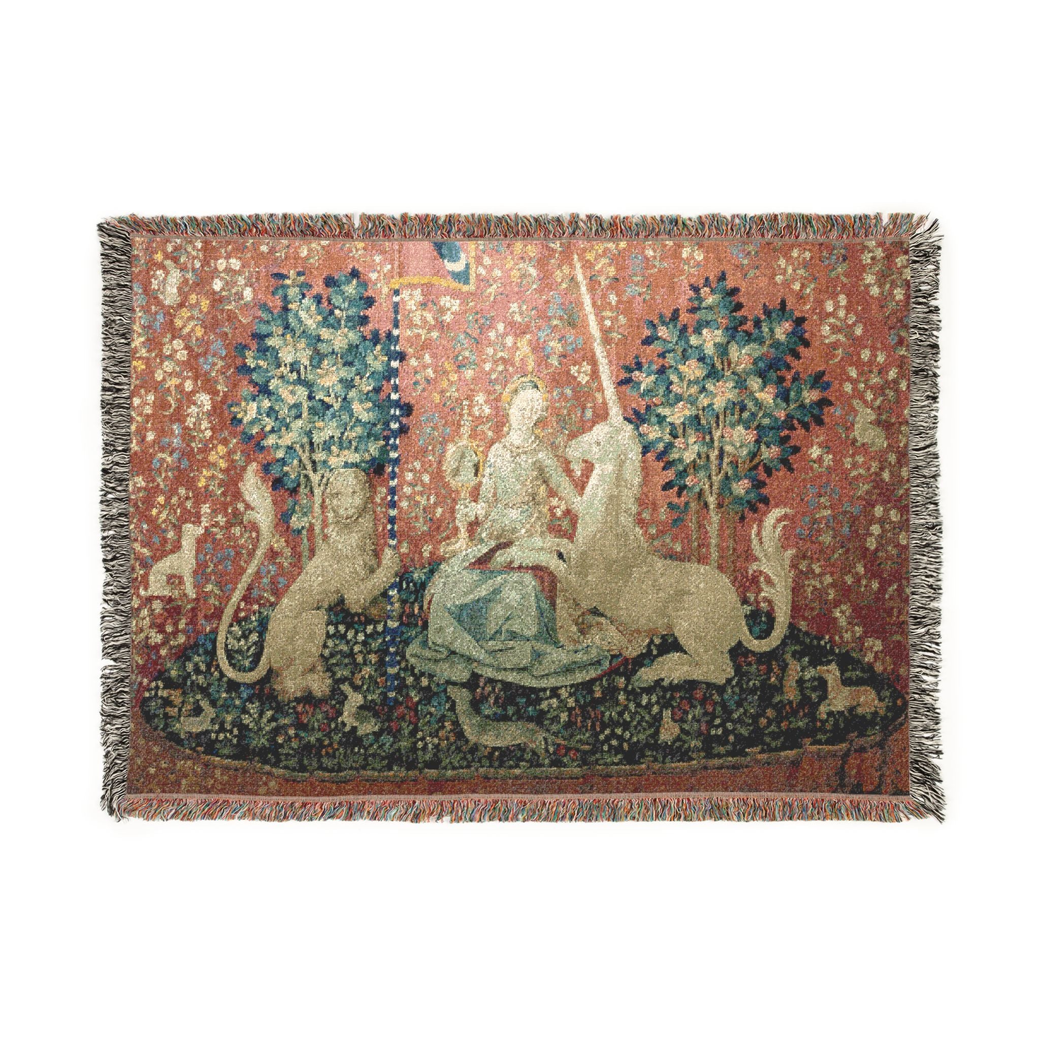 The Lady and the Unicorn Sight Woven Blanket, Medieval Tapestry Art Throw