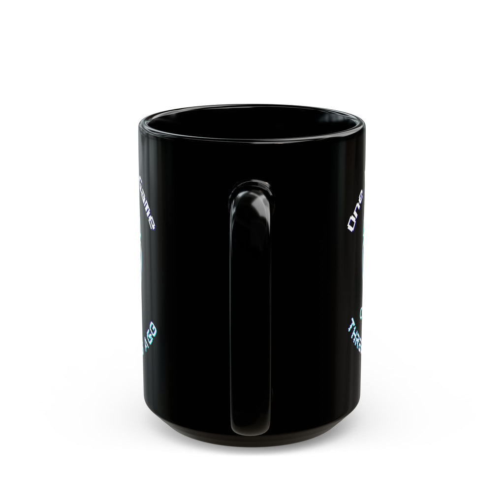 One More Game Was Three Hours Ago Mug, Funny Gamer Humor, Retro Neon Black Ceramic