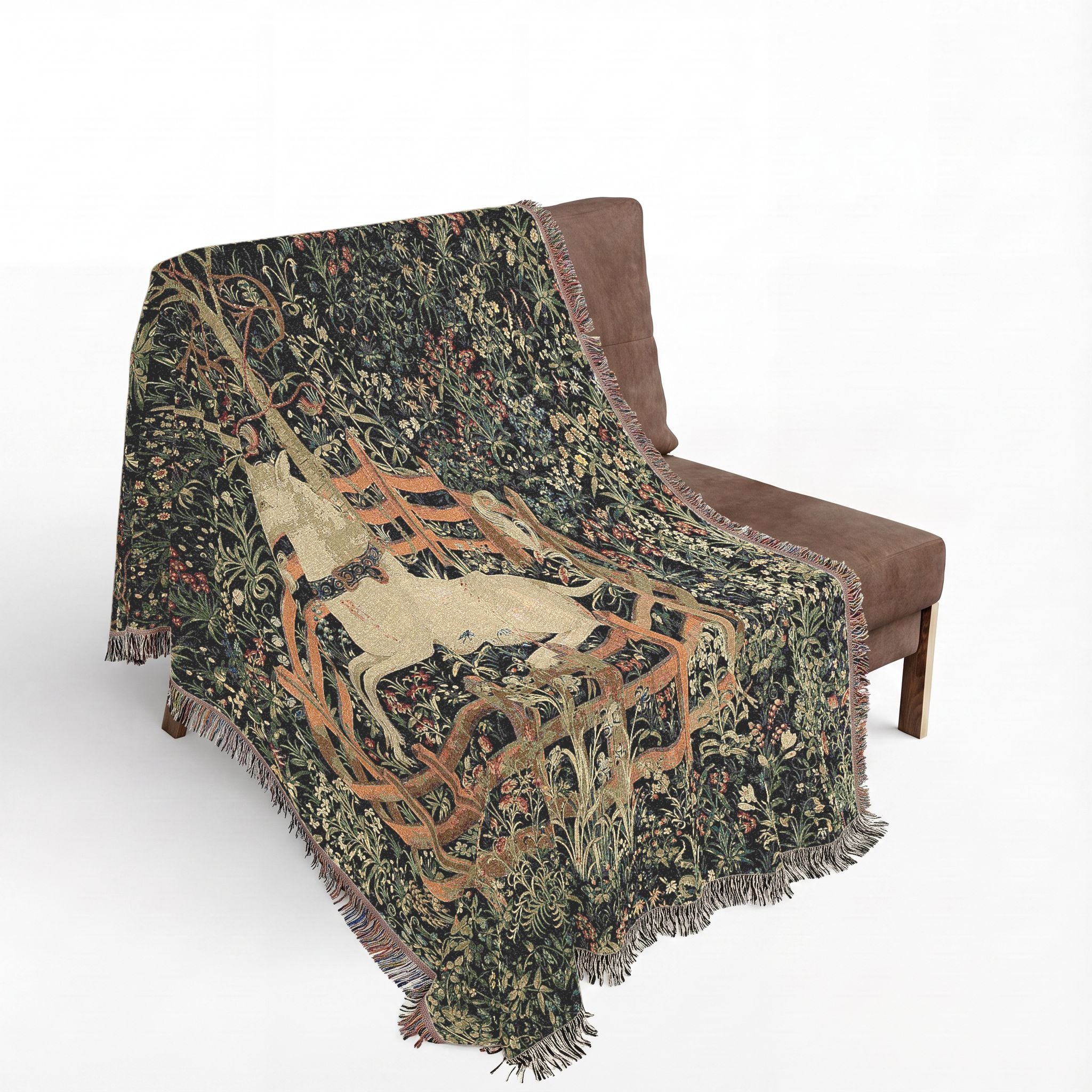 The Unicorn in Captivity Woven Blanket, Medieval Unicorn Tapestry Art Throw