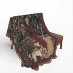 The Mystic Capture of the Unicorn Woven Blanket, Medieval Unicorn Tapestry Art Throw