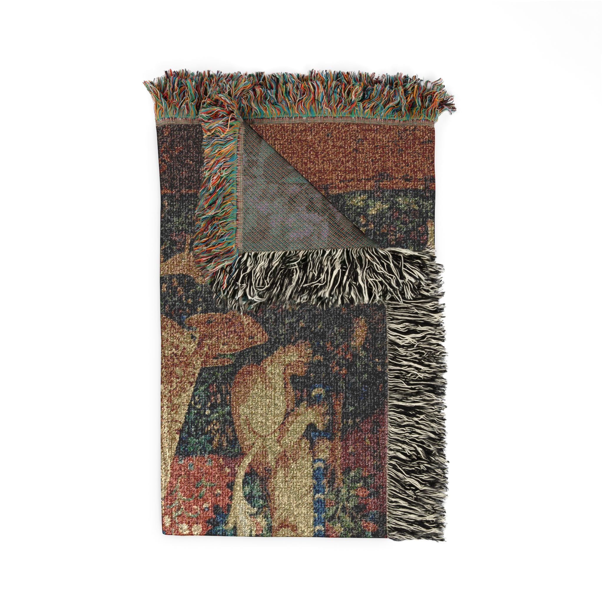 The Lady and the Unicorn Hearing Woven Blanket, Medieval Tapestry Art Throw