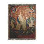The Lady and the Unicorn Hearing Woven Blanket, Medieval Tapestry Art Throw