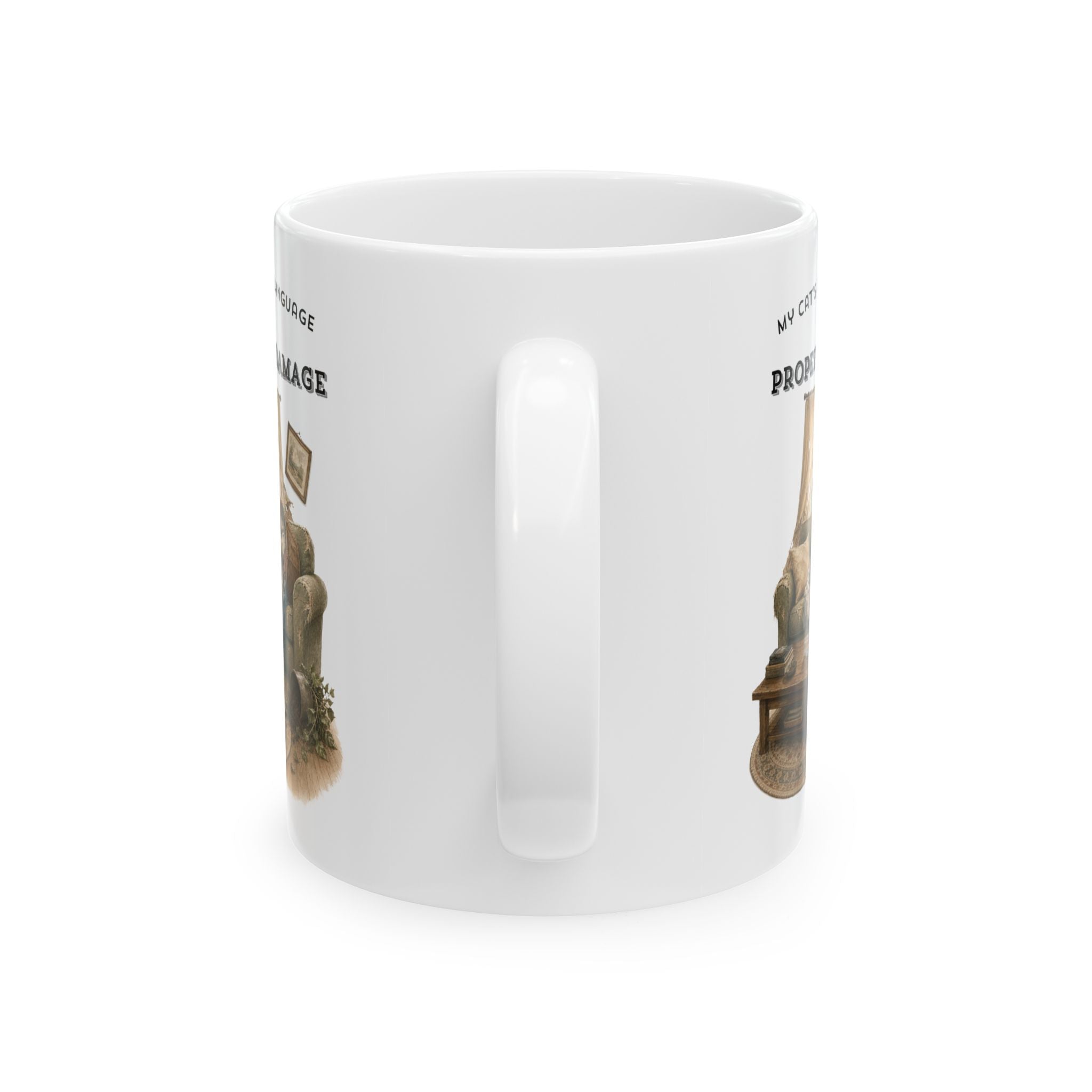 My Cat's Love Language is Property Damage Mug, Funny Cat Humor, White Ceramic