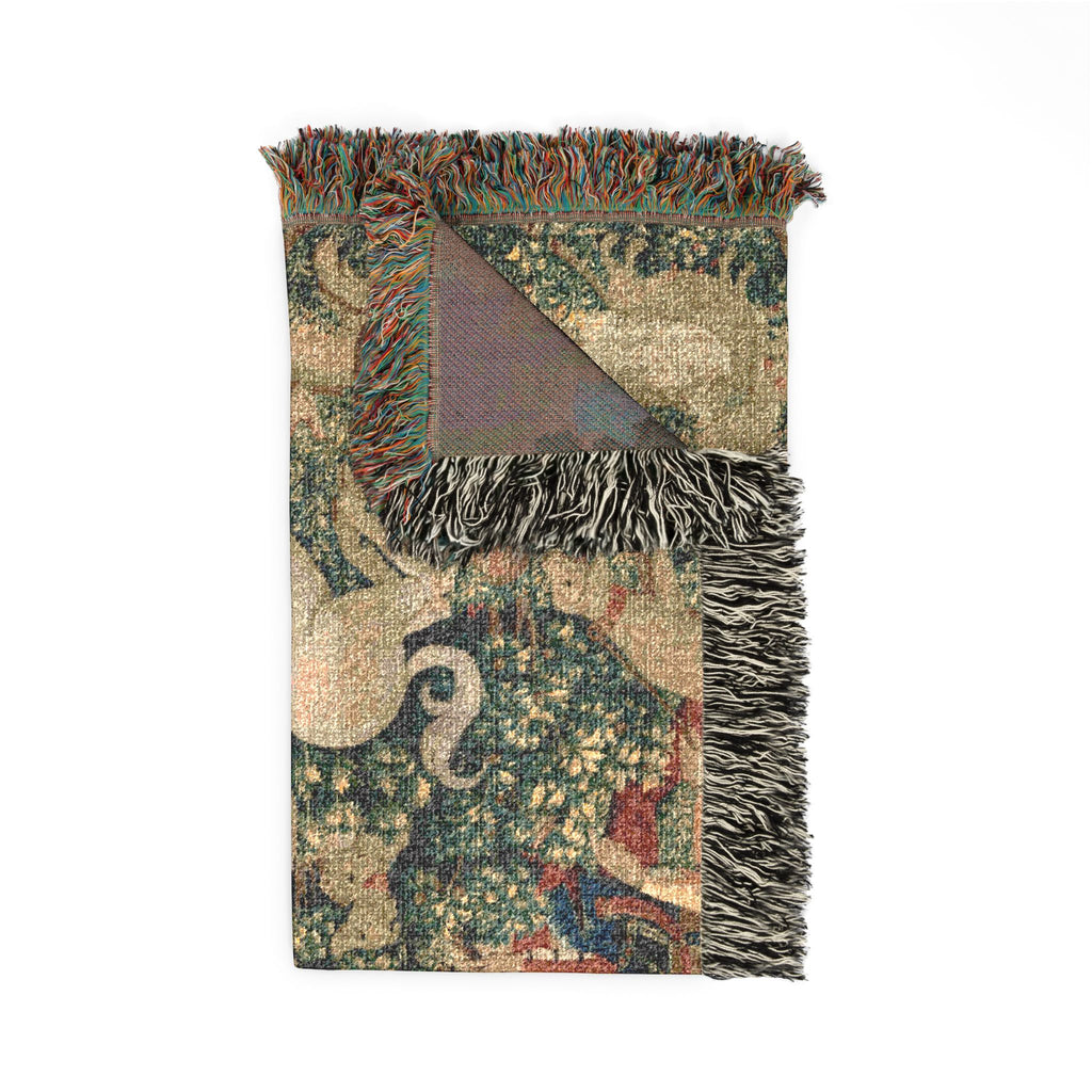 The Unicorn Purifies Water Woven Blanket, Medieval Unicorn Tapestry Art Throw