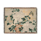 Peonies and Butterfly Woven Blanket, Katsushika Hokusai, Japanese Botanical Art Throw