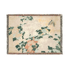 Peonies and Butterfly Woven Blanket, Katsushika Hokusai, Japanese Botanical Art Throw