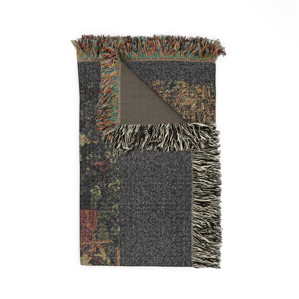 The Hunters Return to the Castle Woven Blanket, Medieval Unicorn Tapestry Art Throw