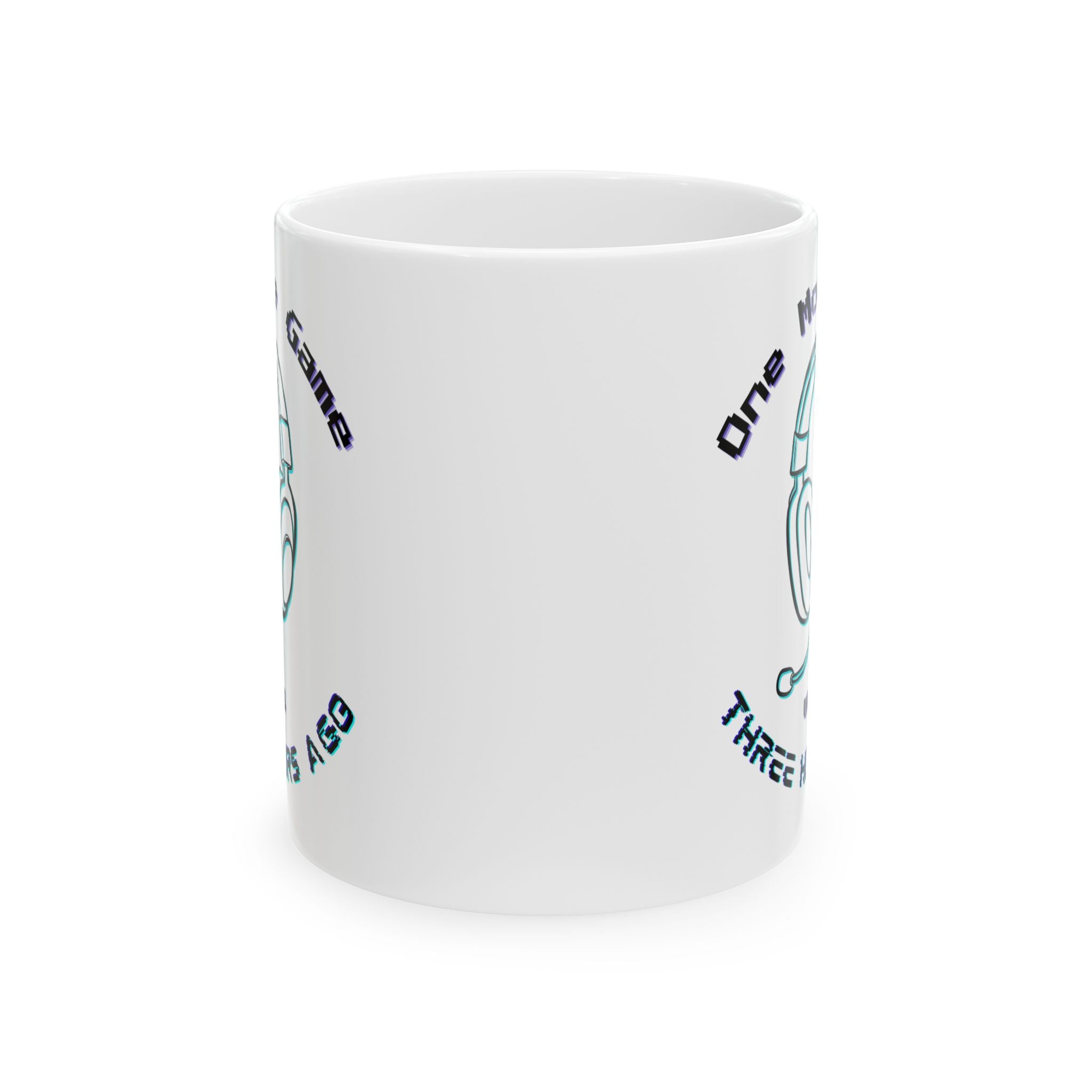 One More Game Was Three Hours Ago Mug, Funny Gamer Humor, Retro Neon White Ceramic