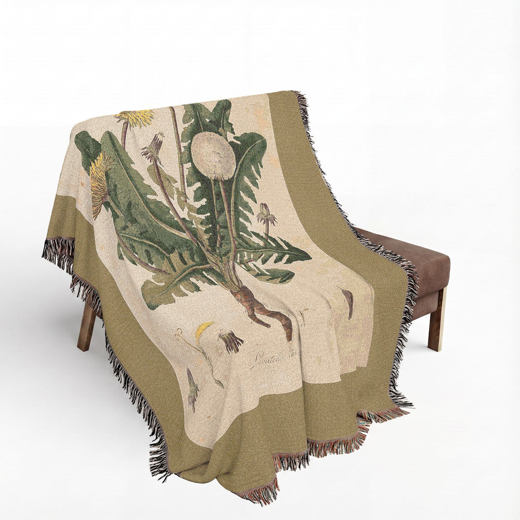 Leontodon Taraxacum Dandelion Woven Blanket, Flora Londinensis, Vintage Botanical Art