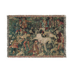 The Unicorn Defends Himself Woven Blanket, Medieval Unicorn Tapestry Art Throw
