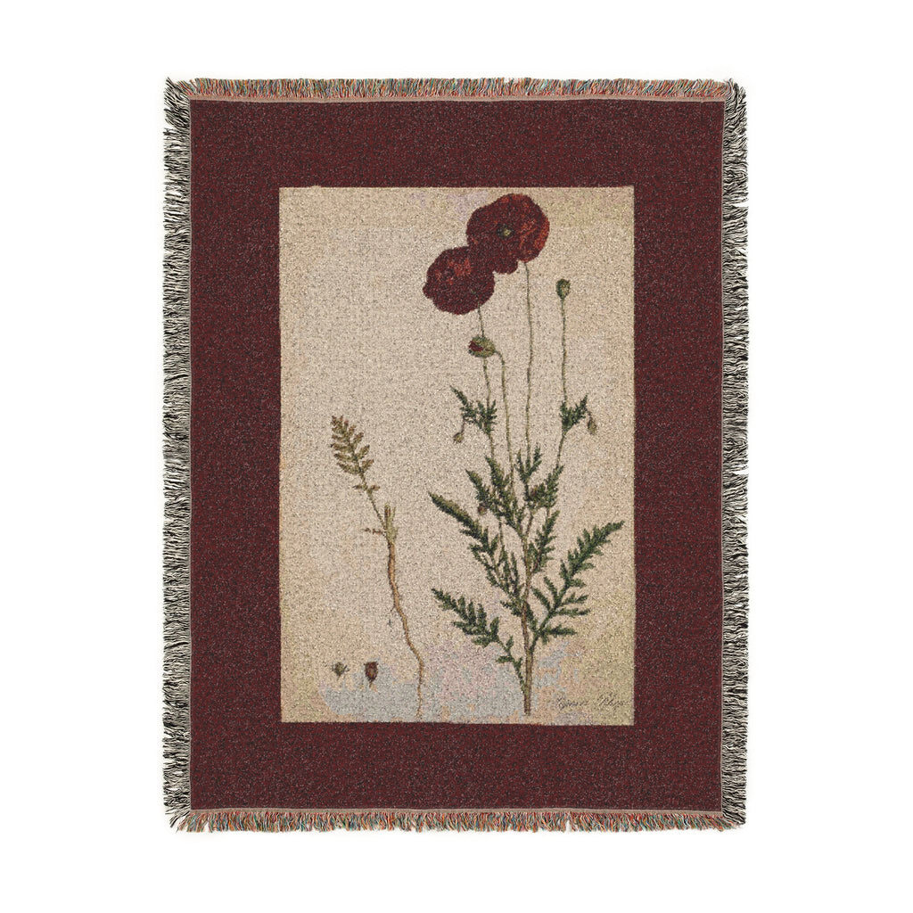 Papaver Rhoeas Poppy Woven Blanket, Flora Londinensis, Vintage Botanical Art