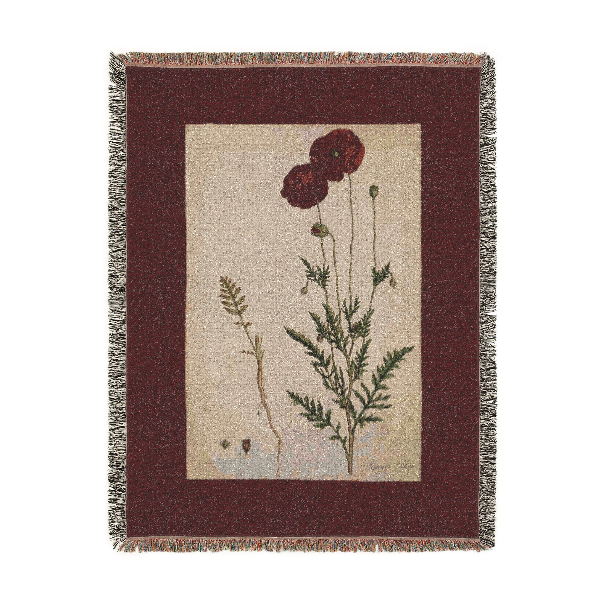 Papaver Rhoeas Poppy Woven Blanket, Flora Londinensis, Vintage Botanical Art
