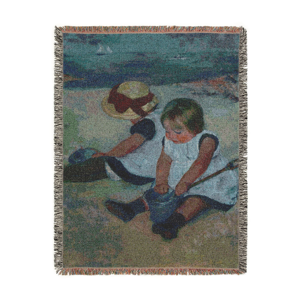 Children Playing on the Beach Woven Blanket, Mary Cassatt, Impressionist Art Throw