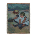 Children Playing on the Beach Woven Blanket, Mary Cassatt, Impressionist Art Throw