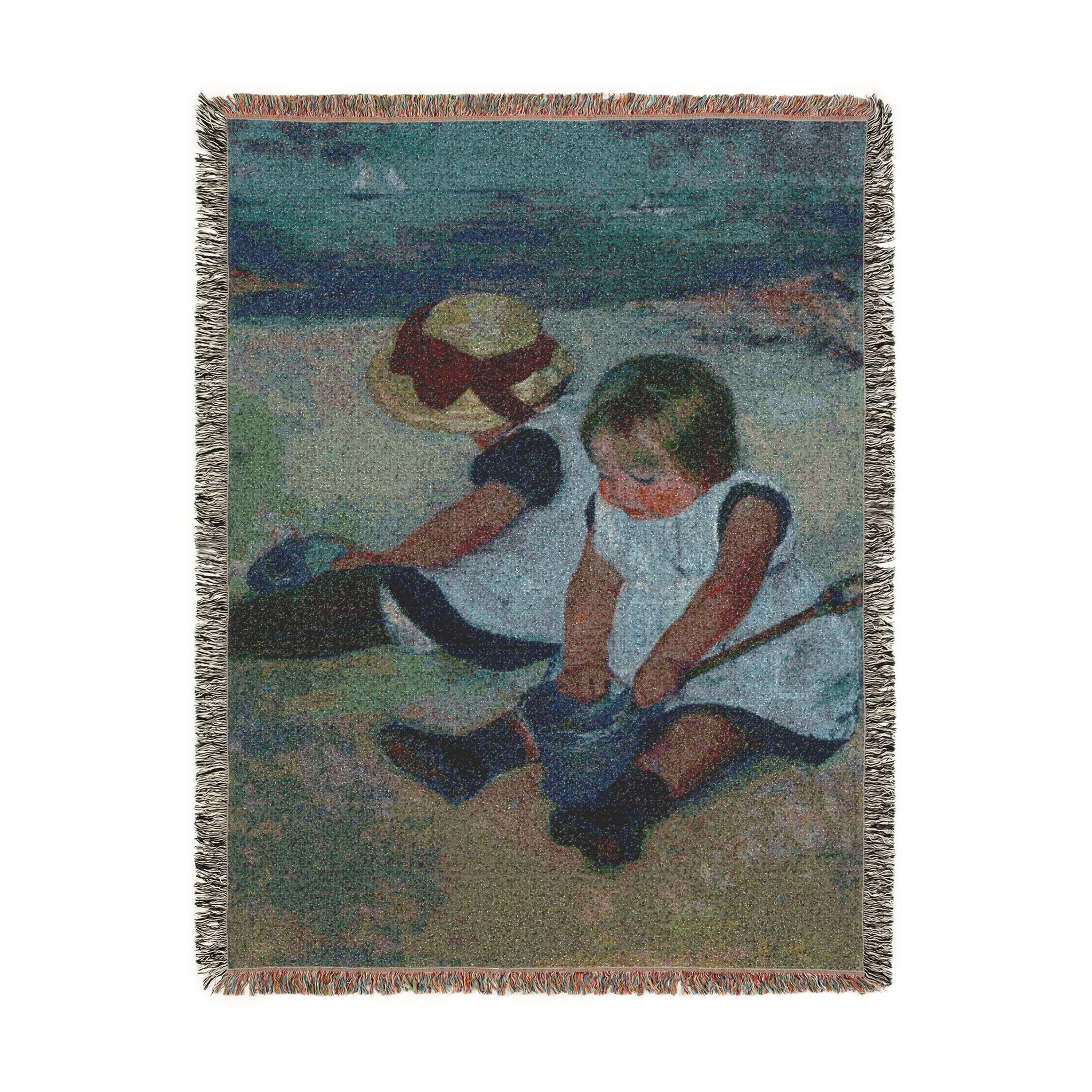 Children Playing on the Beach Woven Blanket, Mary Cassatt, Impressionist Art Throw