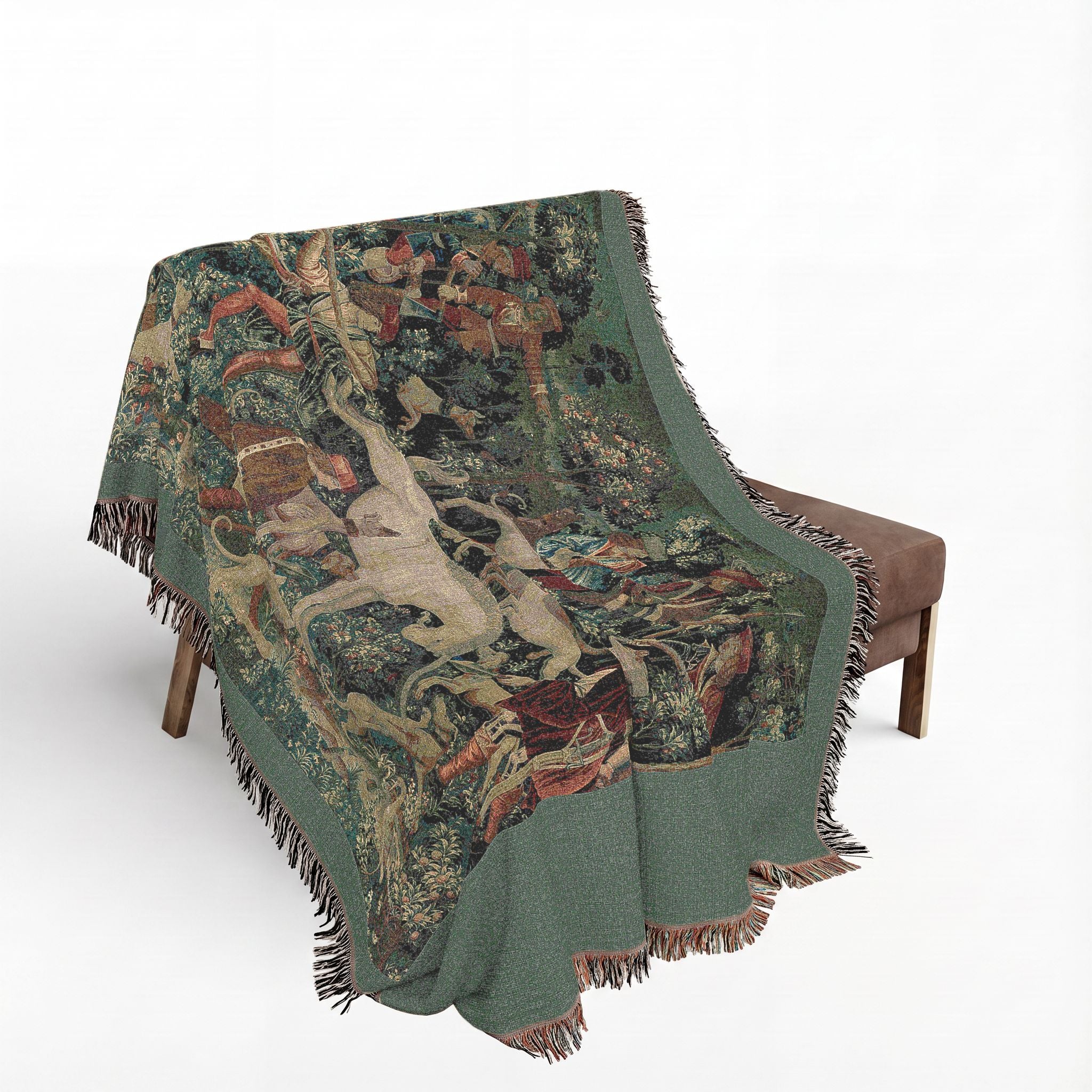 The Unicorn Defends Himself Woven Blanket, Medieval Unicorn Tapestry Art Throw