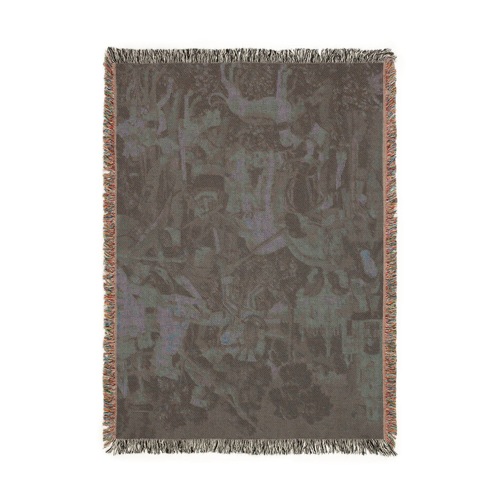 The Hunters Return to the Castle Woven Blanket, Medieval Unicorn Tapestry Art Throw