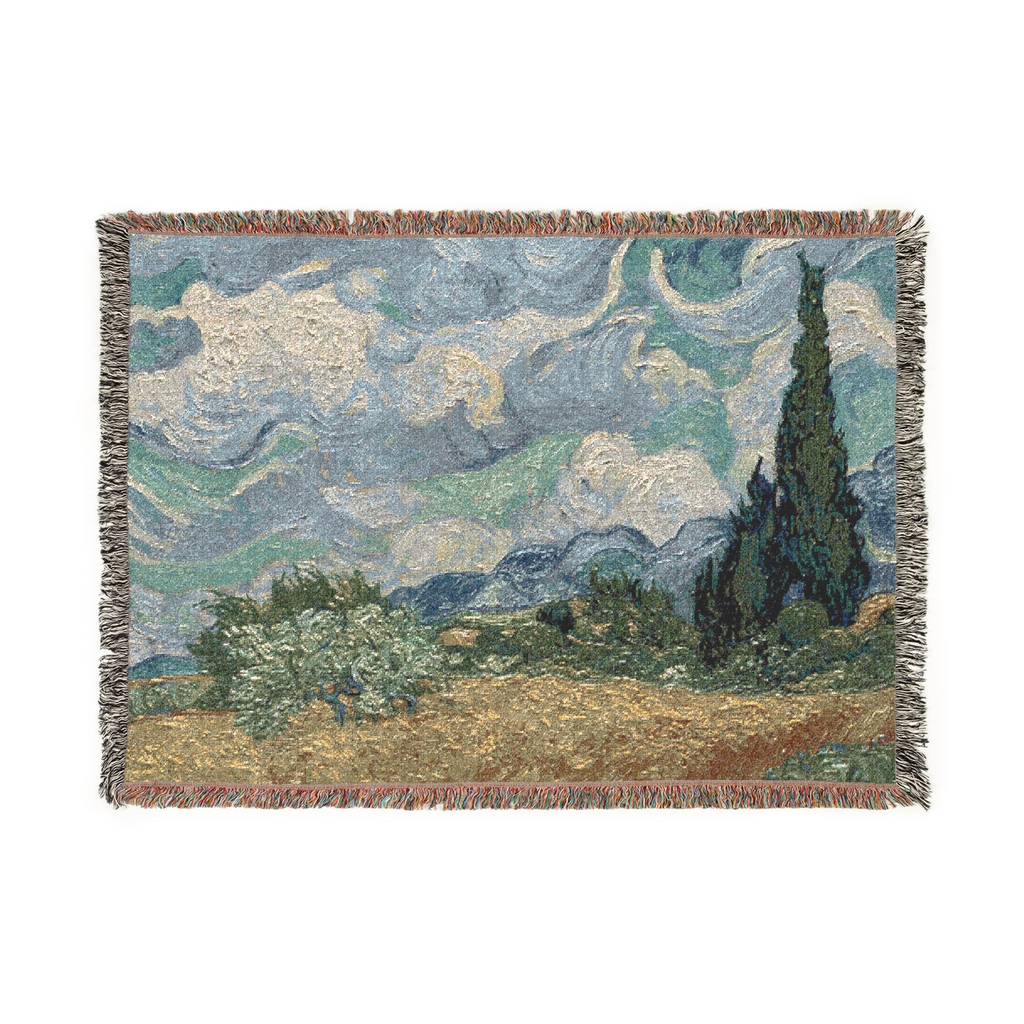 Wheat Field with Cypresses Woven Blanket, Vincent van Gogh, Fine Art Throw