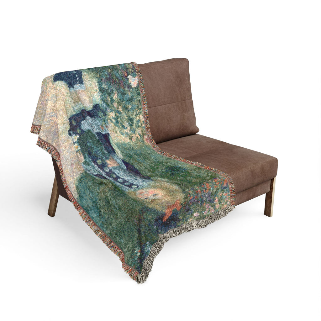 A Girl with a Watering Can Woven Blanket, Pierre-Auguste Renoir, Impressionist Art Throw