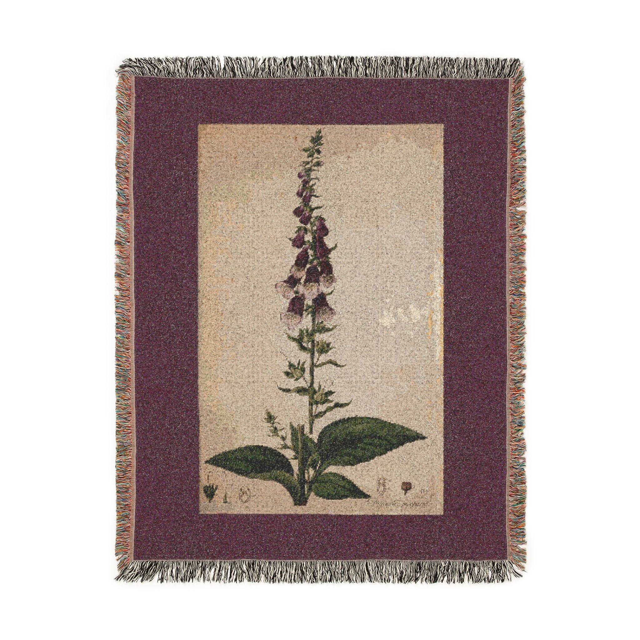 Digitalis Purpurea Foxglove Woven Blanket, Flora Londinensis, Vintage Botanical Art