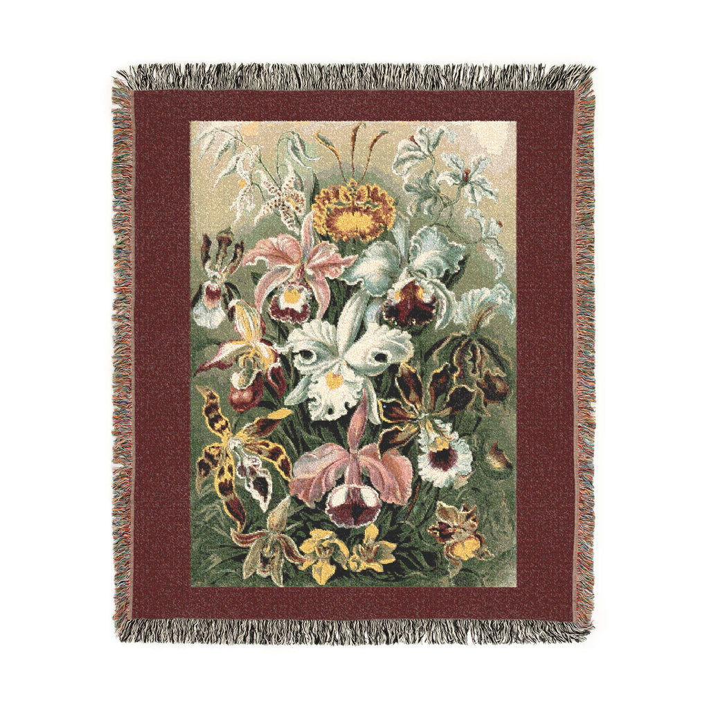 Orchidae Orchids Woven Blanket, Ernst Haeckel, Vintage Botanical Art