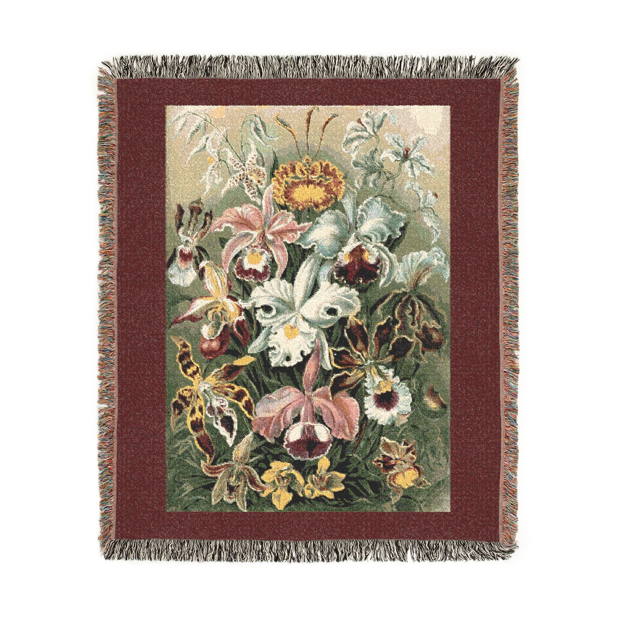Orchidae Orchids Woven Blanket, Ernst Haeckel, Vintage Botanical Art