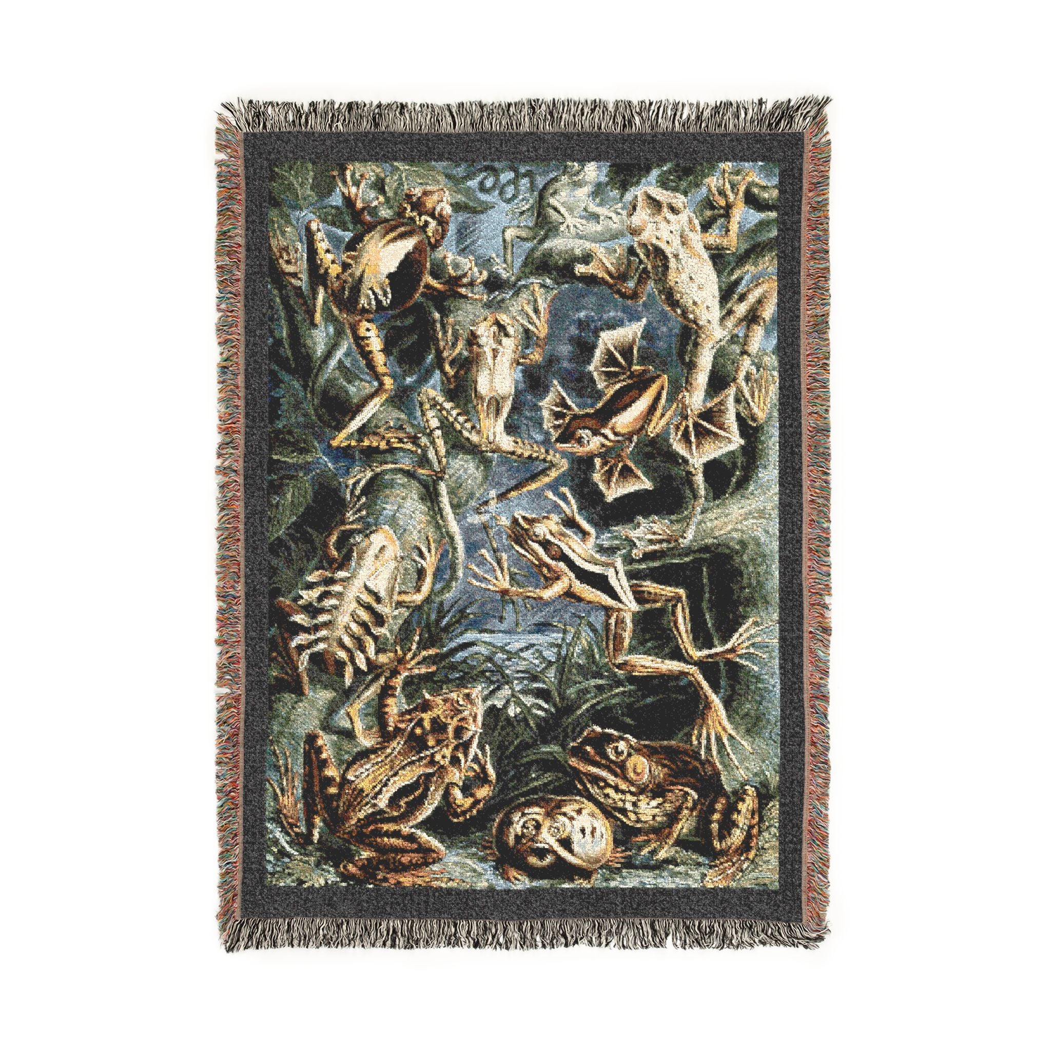 Batrachia Frogs Woven Blanket, Ernst Haeckel, Vintage Amphibian Art