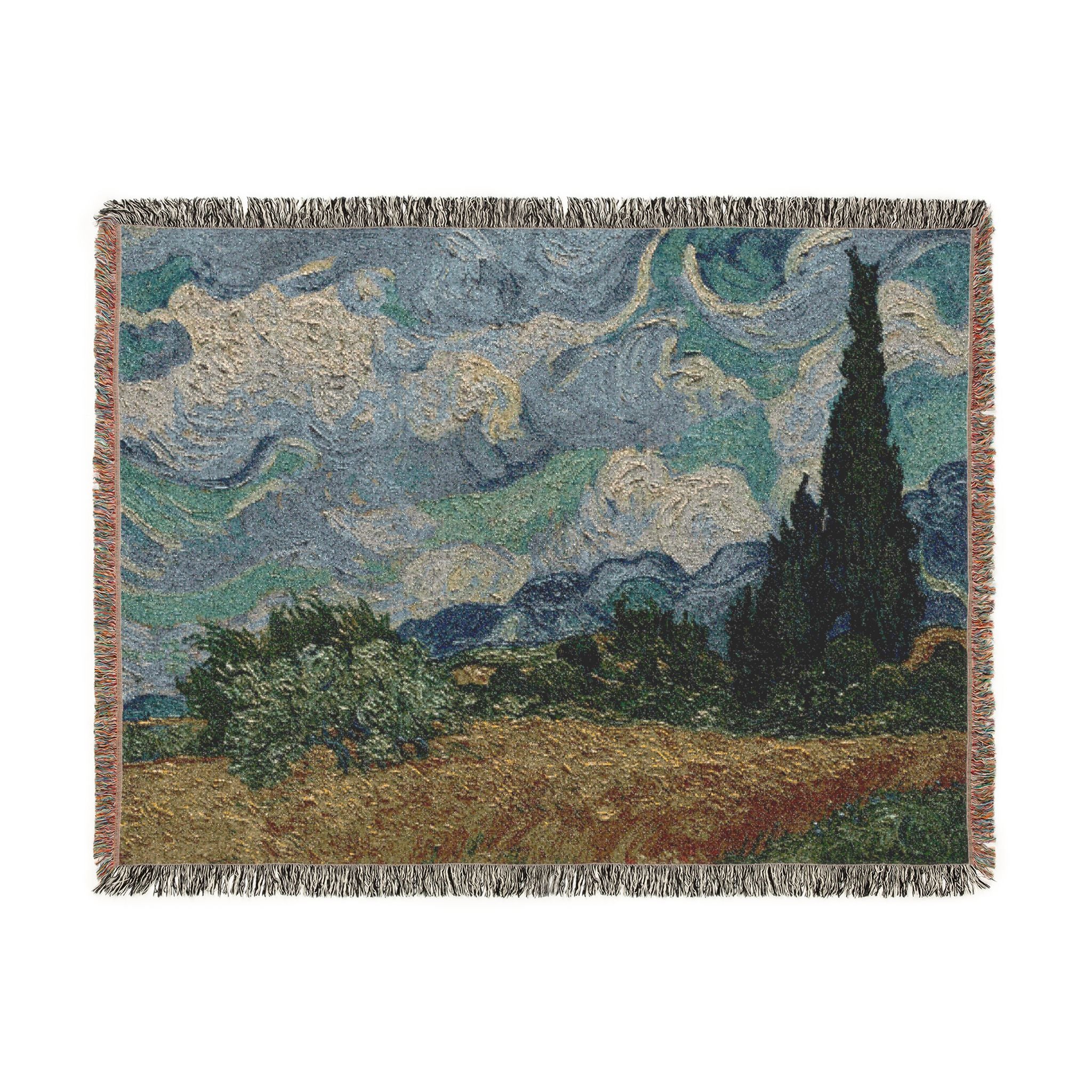 Wheat Field with Cypresses Woven Blanket, Vincent van Gogh, Fine Art Throw