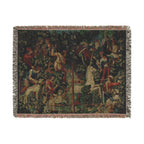 The Unicorn Crosses a Stream Woven Blanket, Medieval Unicorn Tapestry Art Throw