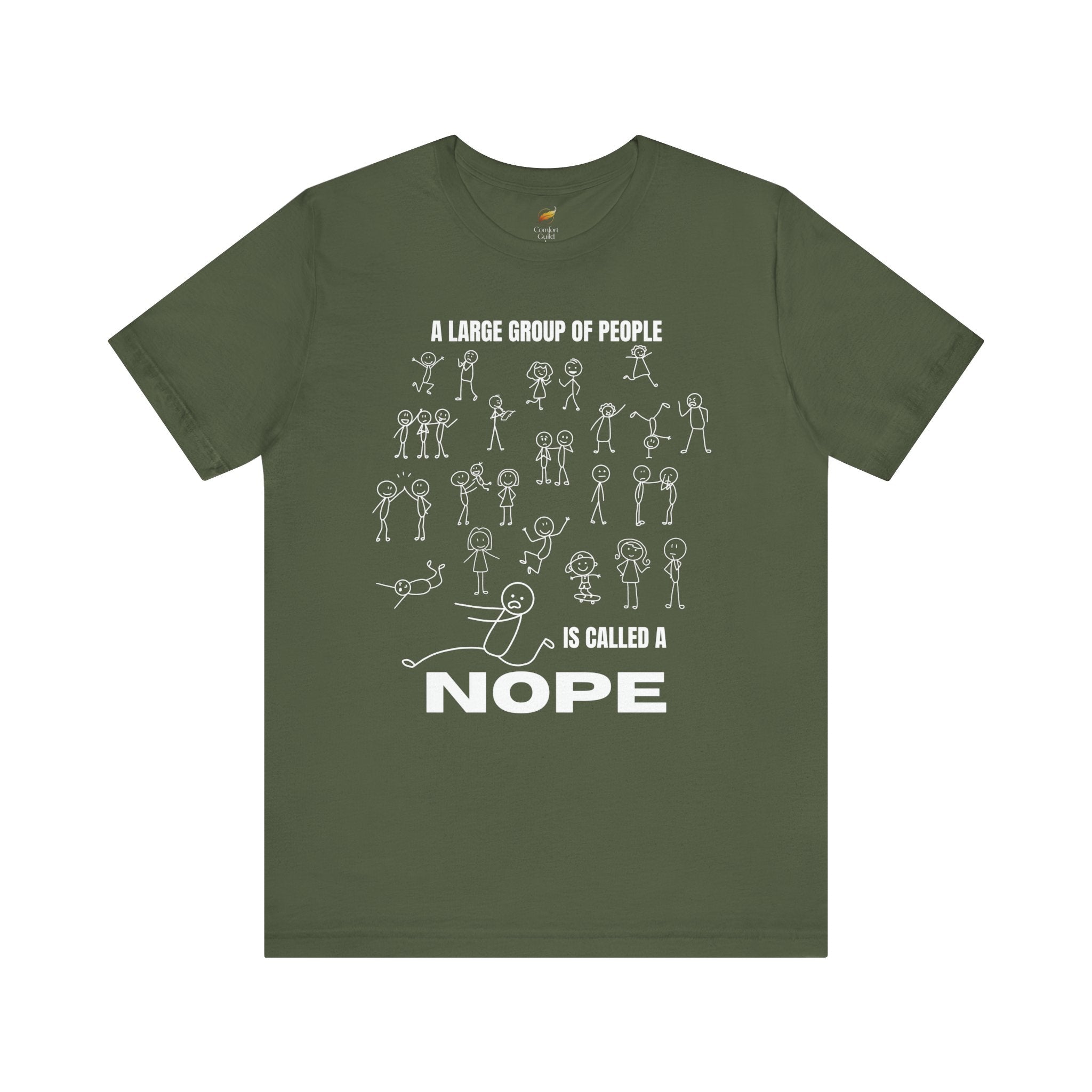 A Large Group of People Is Called a Nope Graphic Tee, Funny Stick Figure Introvert T-Shirt
