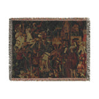 The Hunters Return to the Castle Woven Blanket, Medieval Unicorn Tapestry Art Throw